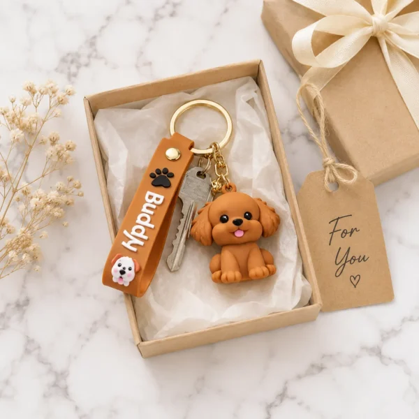 Cute brown dog keychain bag charm — small dog lover gift and stocking filler UK