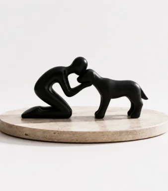 Modern dog and owner art deco statue — minimalist dog lover gift and home décor UK