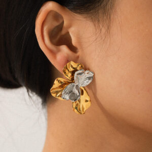 two-tone-hammered-flower-earrings-gold-silver-wave-design-statement-earrings-for-women-2