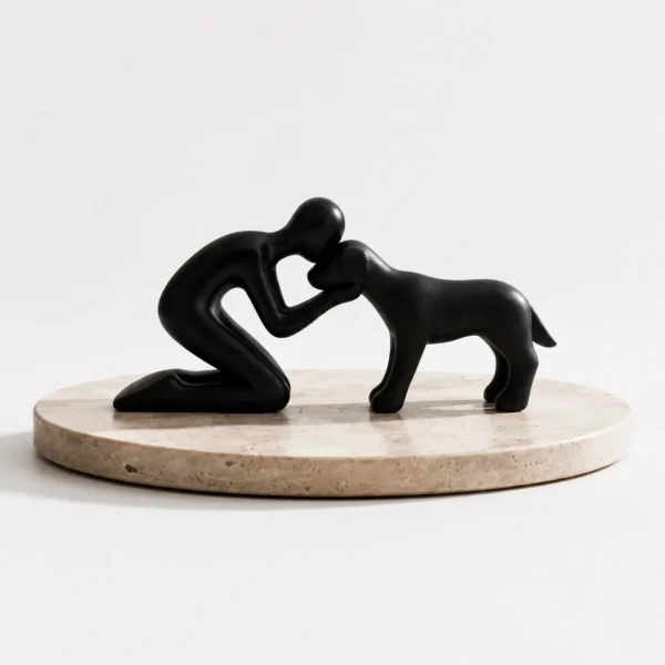 Modern dog and owner art deco statue — minimalist dog lover gift and home décor UK