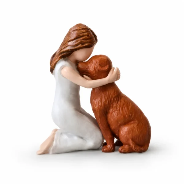 Dog mum angel figurine of woman kissing brown dog — memorial keepsake and dog lover gift UK