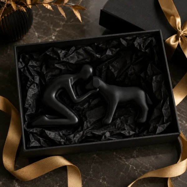 Modern dog and owner art deco statue — minimalist dog lover gift and home décor UK
