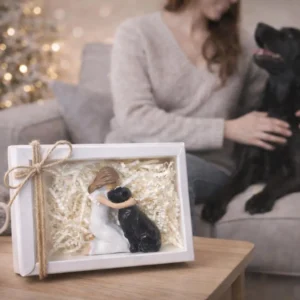 Dog Lover Gift Statue – Woman Kissing Dog Ornament & Memorial Keepsake