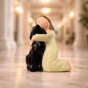 Woman Hugging Black Dog Statue – Pet Lover Decor