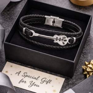 Men’s Leather Guitar Bracelet – Multi-Layer Woven Wristband Gift for Him
