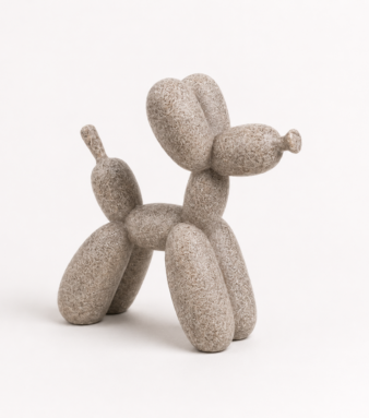 Minimalist balloon dog resin statue in sandstone matte finish — modern dog lover décor