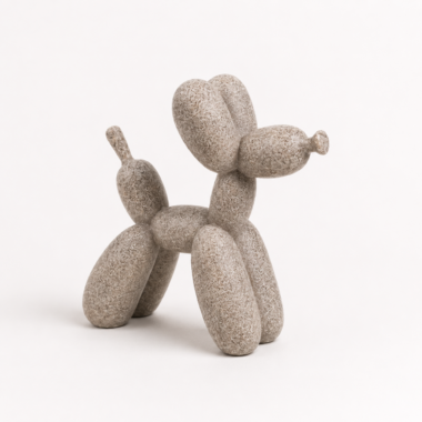 Minimalist balloon dog resin statue in sandstone matte finish — modern dog lover décor
